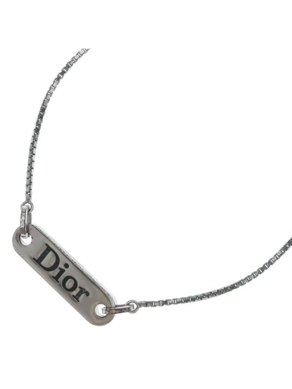 Dior Logo Plate Chain Necklace Silver